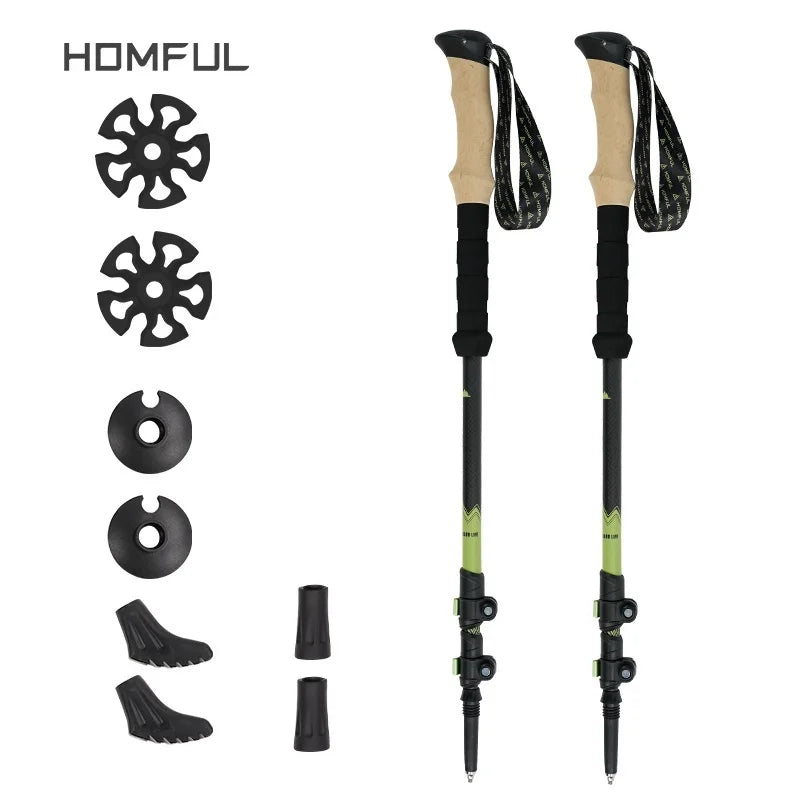 Ultralight Carbon Fiber Trekking Poles - Adjustable Alpenstock with Quick Lock