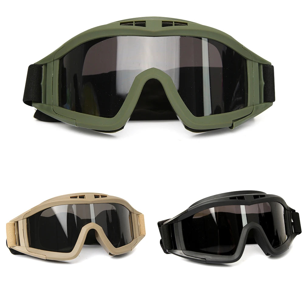 Airsoft Tactical Goggles - 3 Lens Windproof and Dustproof Glasses for Shooting, Motocross, Motorcycle, Mountaineering, and CS Games with UV Protection