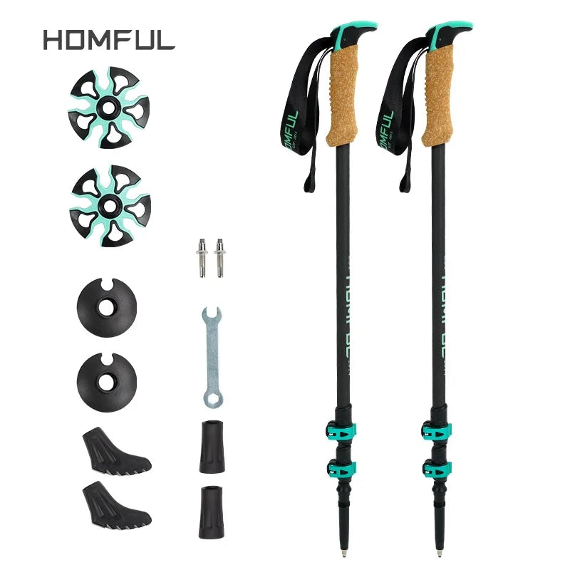 Collapsible Carbon Fiber Trekking Poles: Lightweight Telescopic Sticks for Walking, Hiking, and Climbing