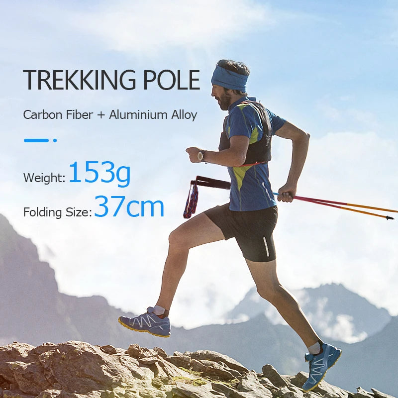 E4201 Lightweight Folding Collapsible Trekking Pole: Carbon Fiber Hiking Stick for Trail Running and Walking