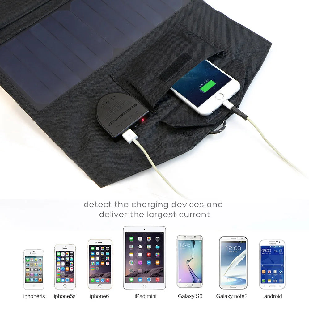 18V 21W Solar Charger Waterproof Foldable Solar Power Bank for 12V Car Battery Mobile Phone Outdoor Hiking