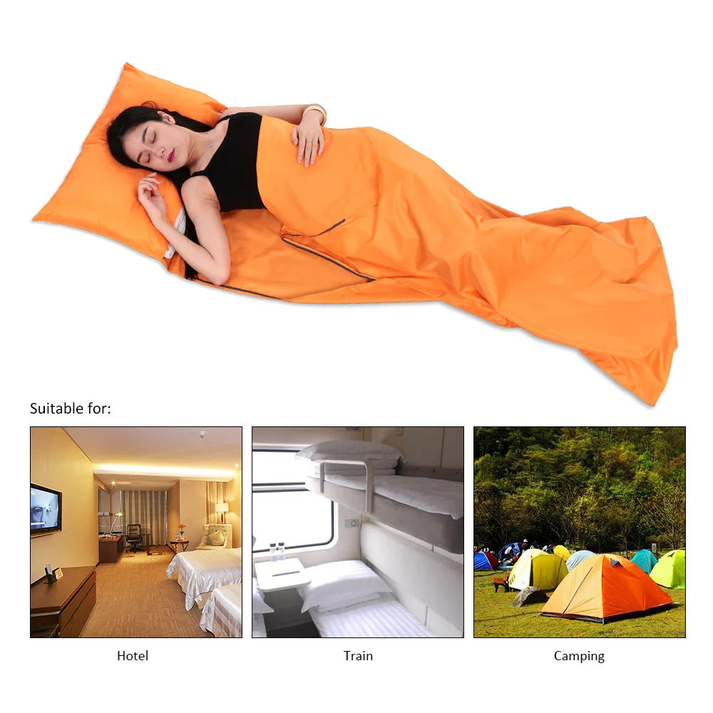 Portable Sleeping Bag Liner with Pillowcase - 70x210CM, Polyester Pongee, for Camping, Hiking, and Travel