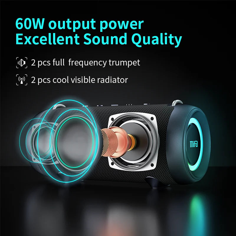 Bluetooth Speaker with 60W Output Power and Class D Amplifier - Excellent Bass Performance for Camping