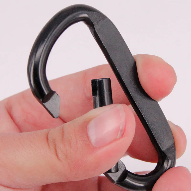 1Pc 7cm Aluminum Alloy Carabiner - Black D-Ring Key Chain Clip for Outdoor Travel and Camping