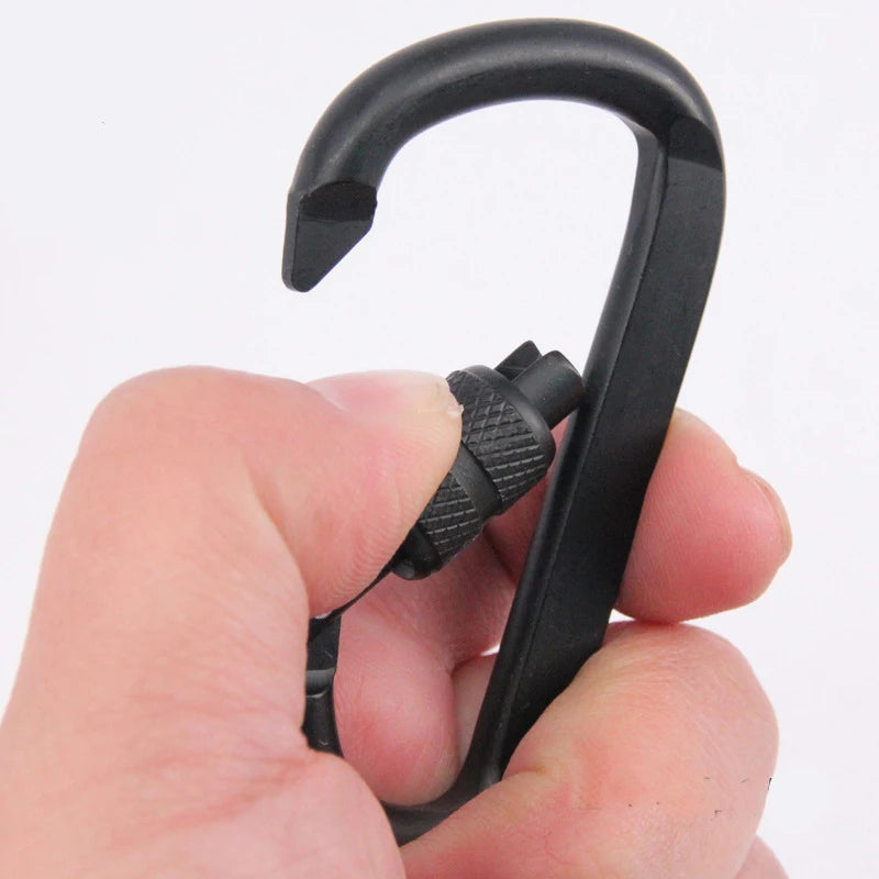 1Pc 7cm Aluminum Alloy Carabiner - Black D-Ring Key Chain Clip for Outdoor Travel and Camping