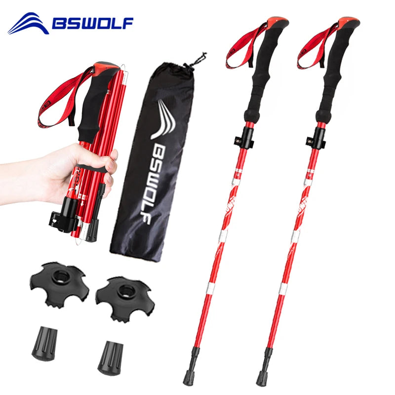 Ultralight Folding Aluminum Trekking Poles - Set of 2 for Hiking, Walking, and Nordic Activities