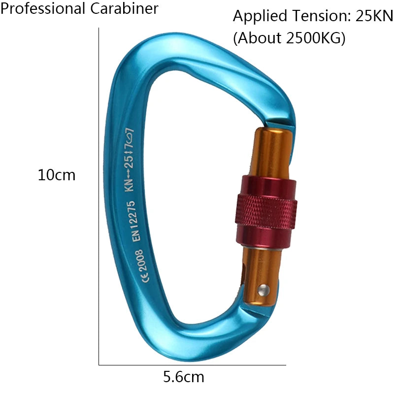 25KN Professional Climbing Carabiner - D-Shape Aviation Aluminum Safety Lock for Outdoor Climbing and Mountaineering