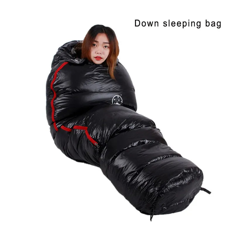 Black Snow Very Warm White Goose Down Filled Adult Mummy Style Sleeping Bag - Winter Thermal, 4 Thickness Options for Camping and Travel