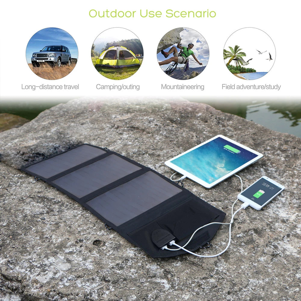 18V 21W Solar Charger Waterproof Foldable Solar Power Bank for 12V Car Battery Mobile Phone Outdoor Hiking