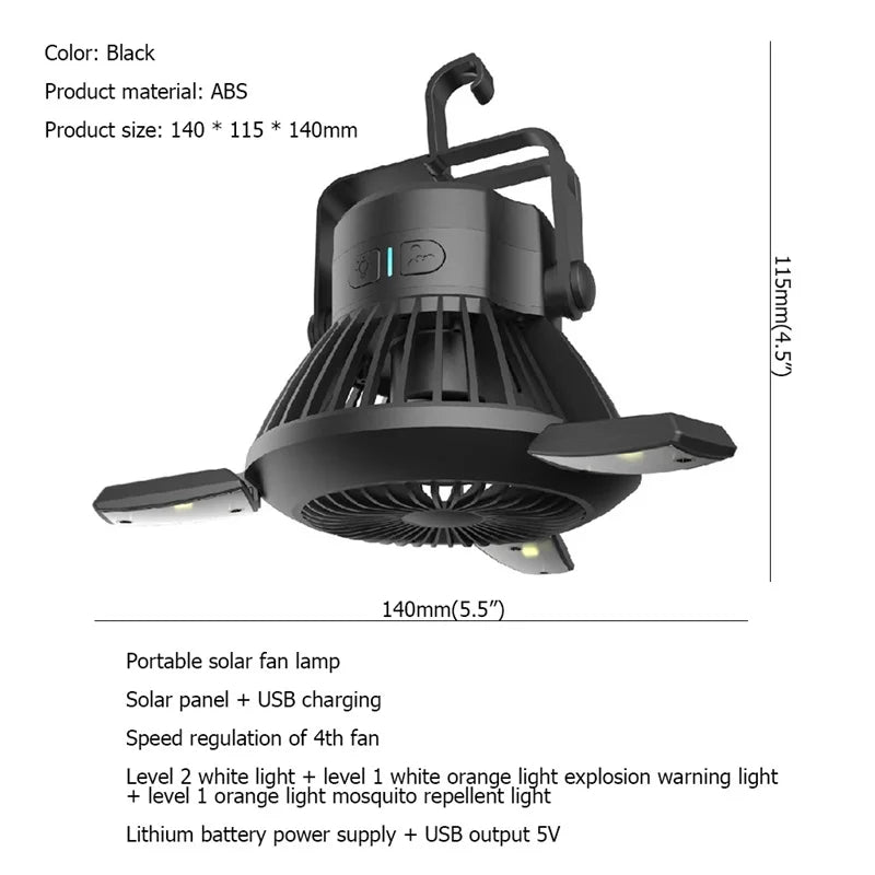 Solar Portable Lanterns with Fan: Outdoor Camping Fan Light