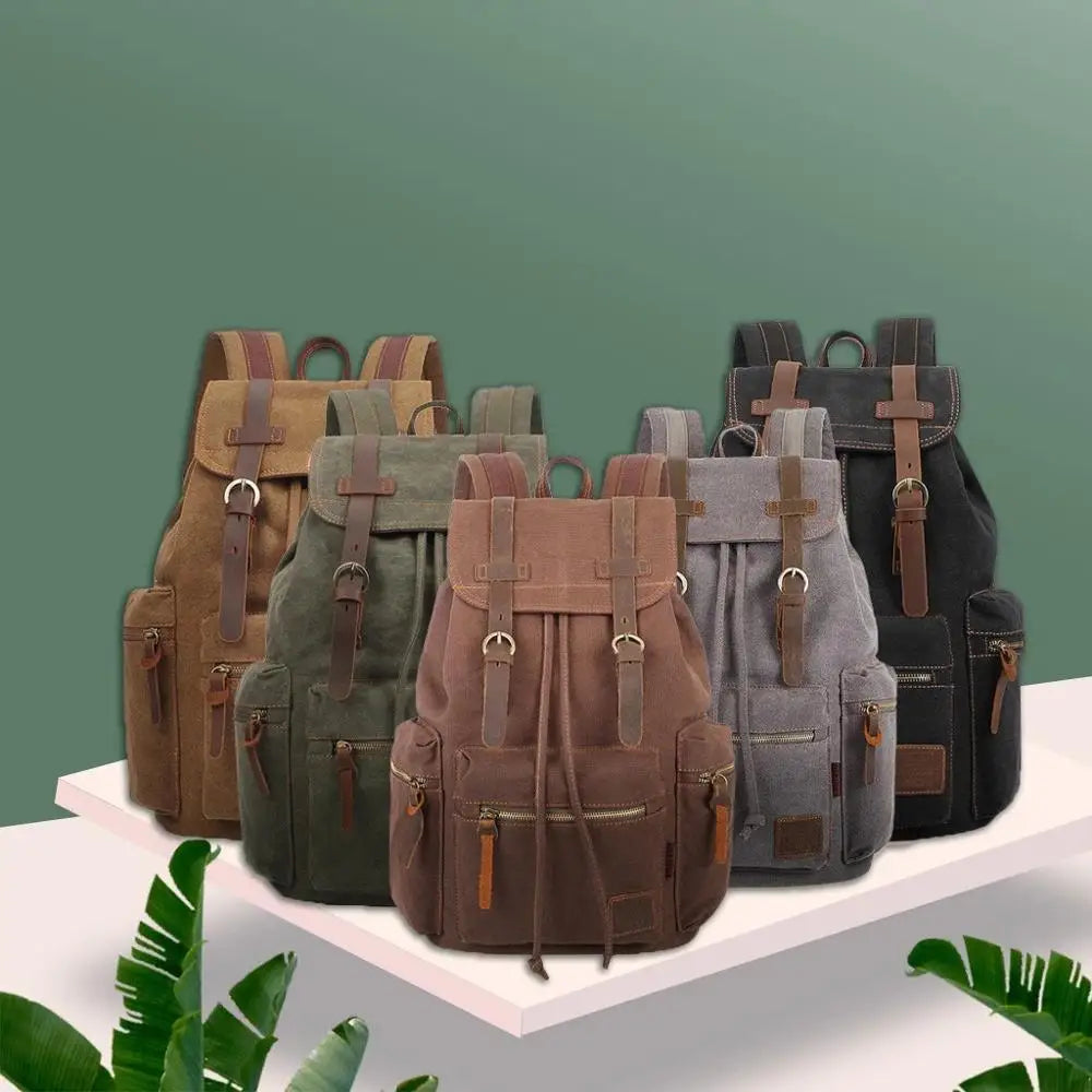 Vintage Canvas Backpack for Men and Women - Travel, Hiking, and Camping Bag with Multiple Compartments