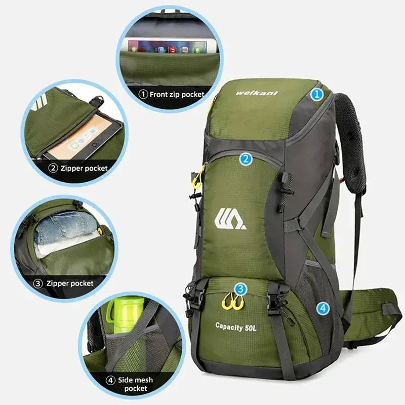 50L Travel Backpack - Waterproof Camping Rucksack for Men and Women