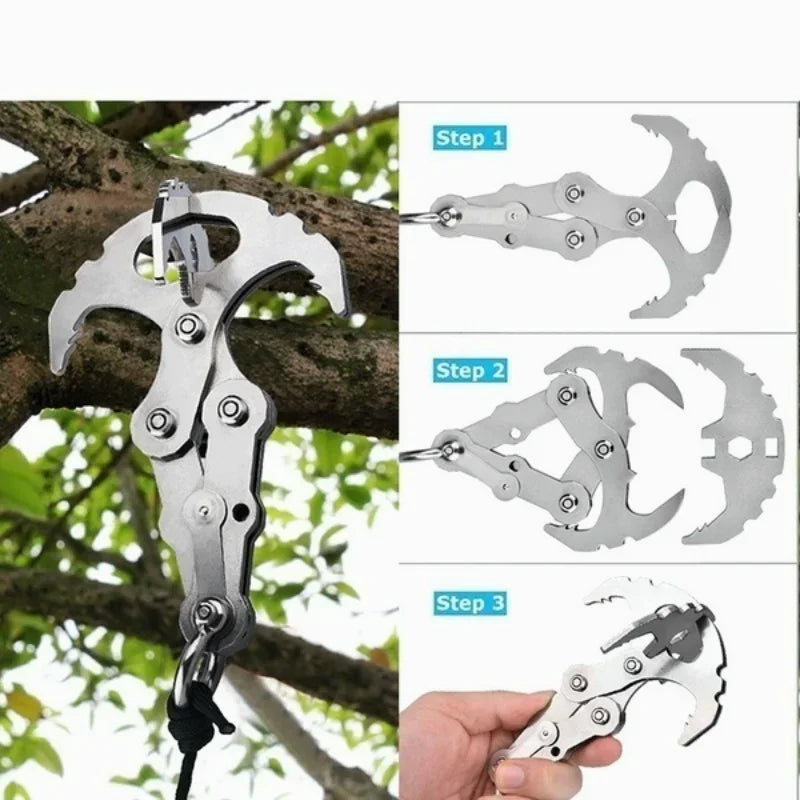 Folding Grappling Hook - Multi functional Stainless Steel Survival Tool for Outdoor Climbing and Camping