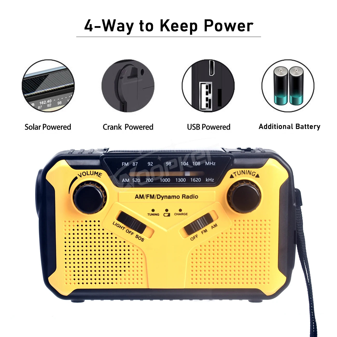 Emergency Radio: Solar Hand Crank, USB Rechargeable Torch, AM/FM, SOS Alarm and Power Bank