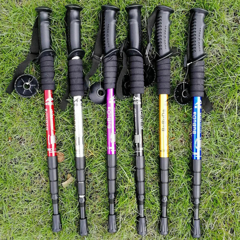 Adjustable High-Strength Alloy Trekking Pole - 110cm Wood Handle Hiking Accessory for Men and Women