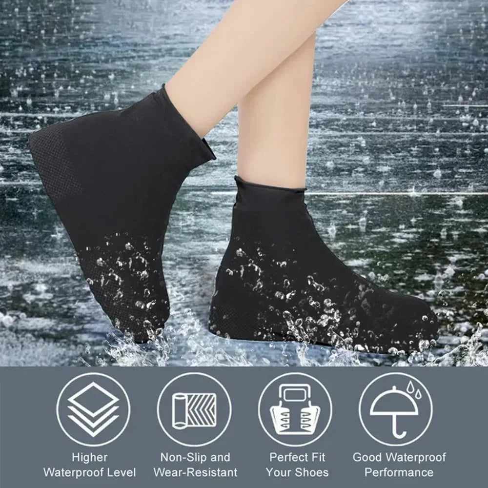 1 Pair Silicone Waterproof Shoe Covers - Reusable Slip-Resistant Rubber Rain Boots Overshoes for Outdoor Rainy Days