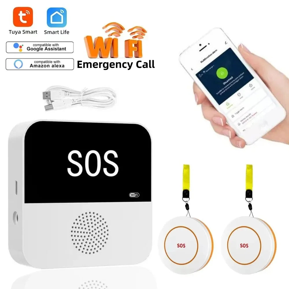 Smart WiFi Elderly Caregiver Pager - SOS Call Button Emergency Medical Alert System for Seniors at Home