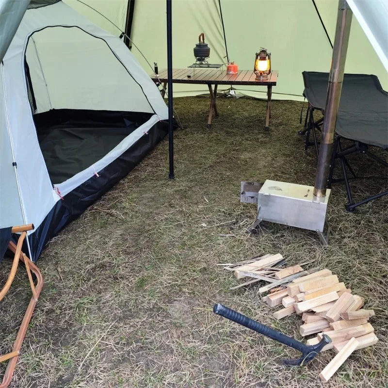 5M Oversized Pyramid Tent with Snow Skirt and Chimney Jacket