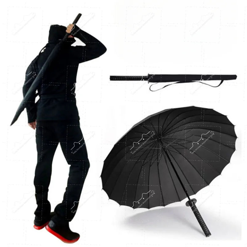 Japanese Katana Umbrella – Automatic Long Handle Rainproof Samurai Sword Umbrella