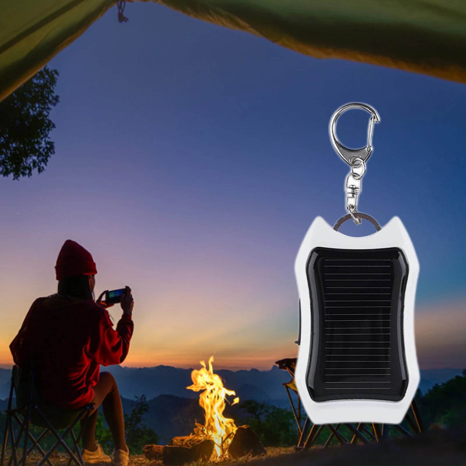 Keychain Mobile Power USB External Solar Charger | 950mAh Portable Charger with 3 LED Light for Hiking and Travel