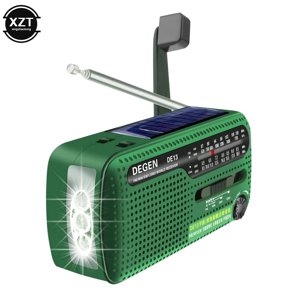 FM AM SW Full Band Radio - Hand Crank Generator, Solar Emergency Power Bank, Retro Portable Radio Receiver