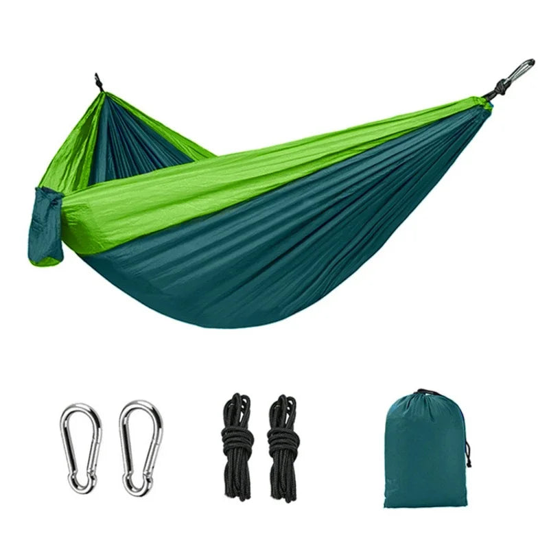 Single Person Portable Outdoor Camping Hammock - High Strength Nylon Parachute Fabric Hanging Bed