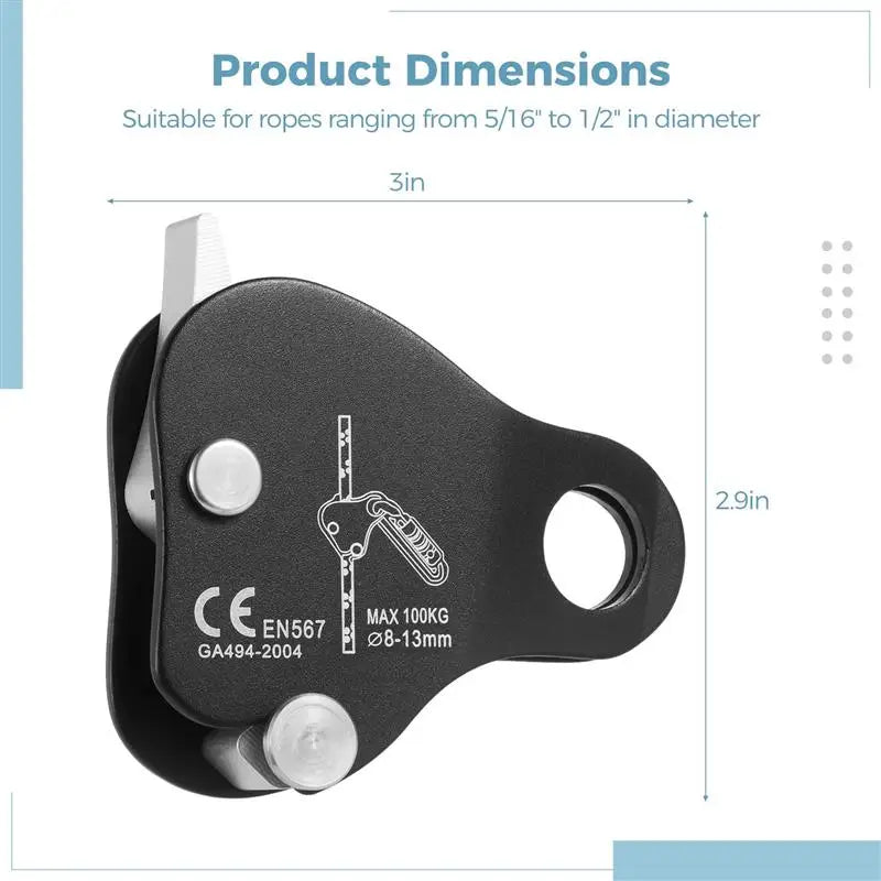 High-Strength Self-Locking Climbing Rope Grab - Fall Protection Ascender and Belay Device