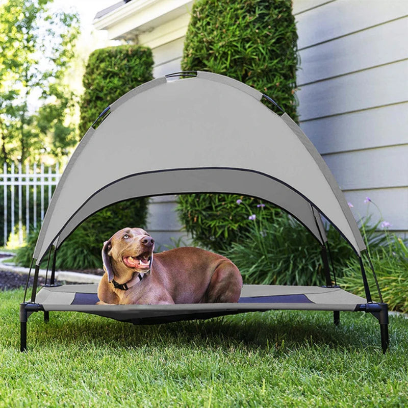 Portable Raised Pet Bed with Sun Canopy for Outdoor Camping