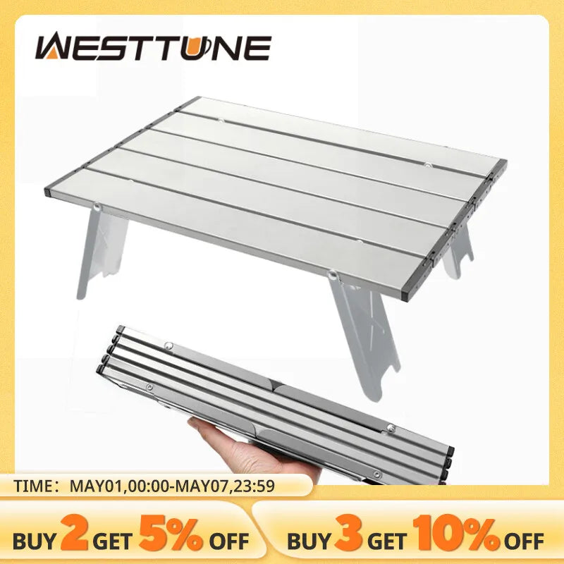 WEST TUNE Mini Ultralight Portable Aluminum Alloy Camping Table - Roll-Up Folding Table for Backpacking, Picnics, BBQ, and Outdoor Activities