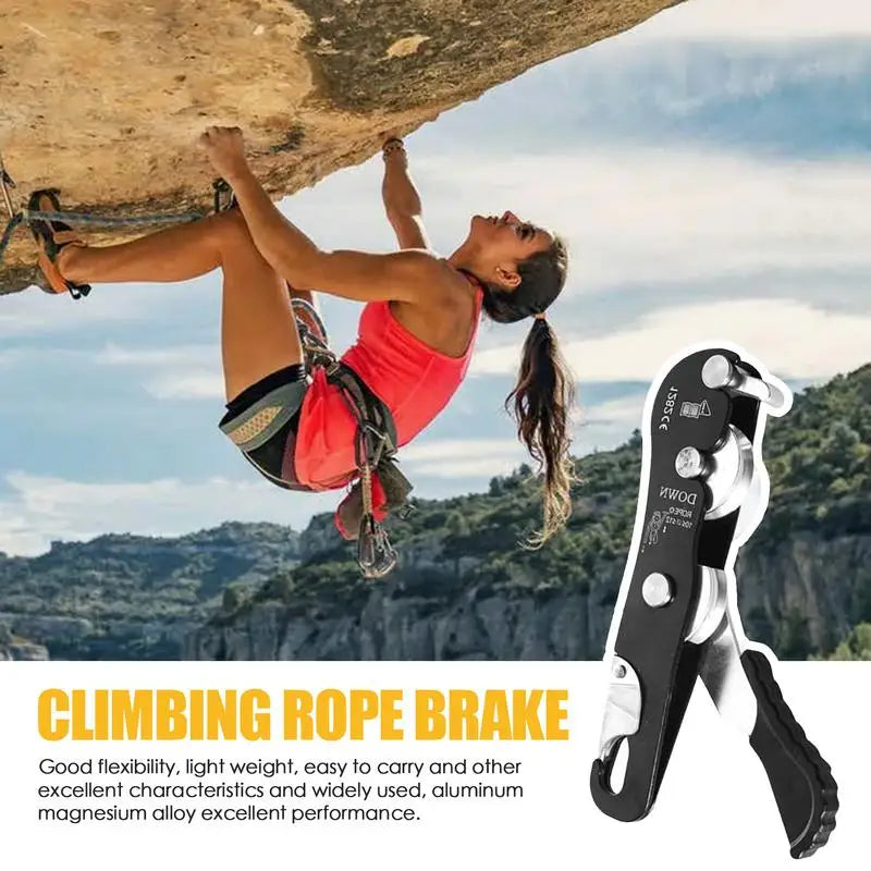 Climbing Stop Descender with Hand Control - Self-Locking Anti-Panic Belay Device for Rope Rescue and Rappelling