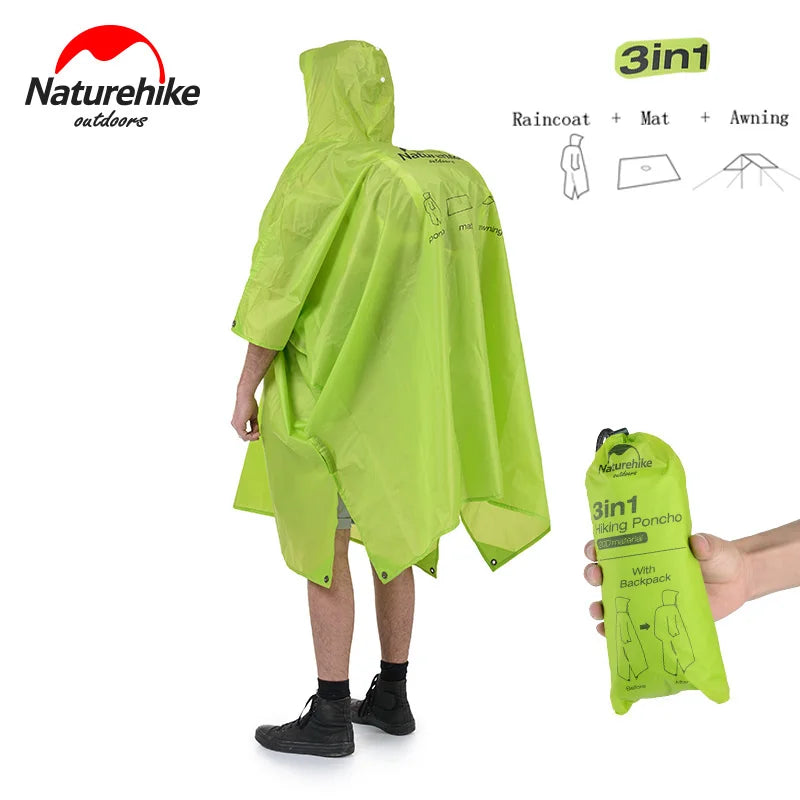 Outdoor Raincoat Windbreaker 3-in-1 Multifunction Camping & Hiking Waterproof Poncho Nylon Travel Awning Mat