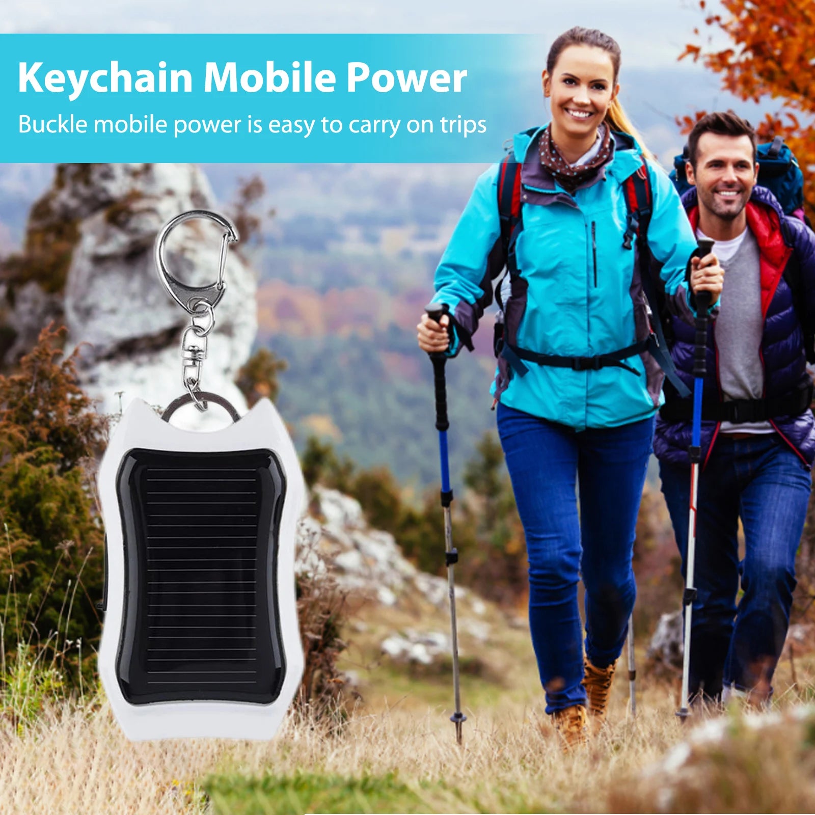 Keychain Mobile Power USB External Solar Charger | 950mAh Portable Charger with 3 LED Light for Hiking and Travel