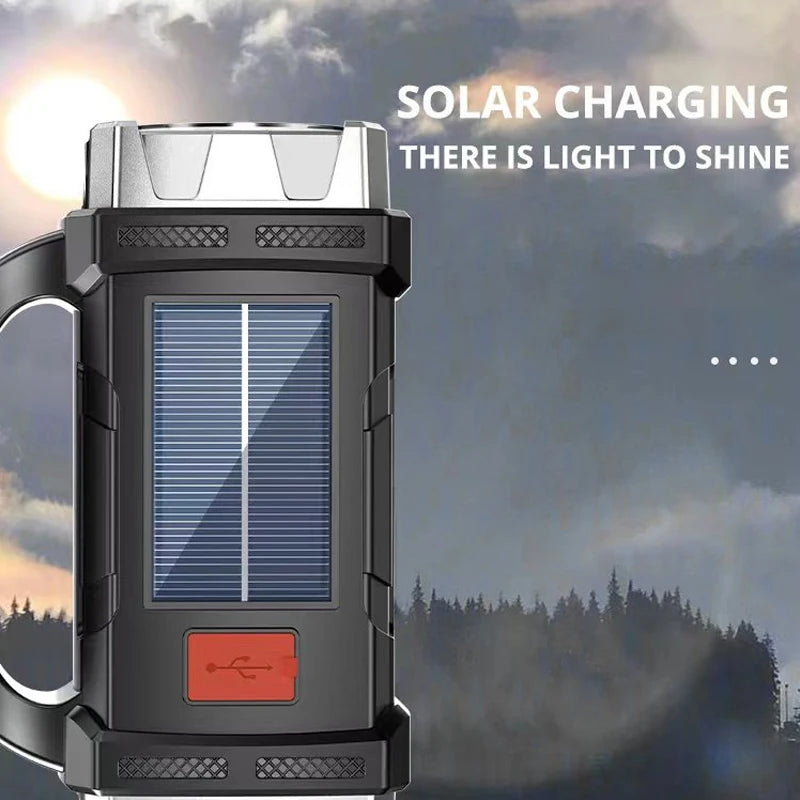 Rechargeable Portable Hand Lamp LED Flashlight Outdoor Camping Solar USB Torch COB Work Lantern