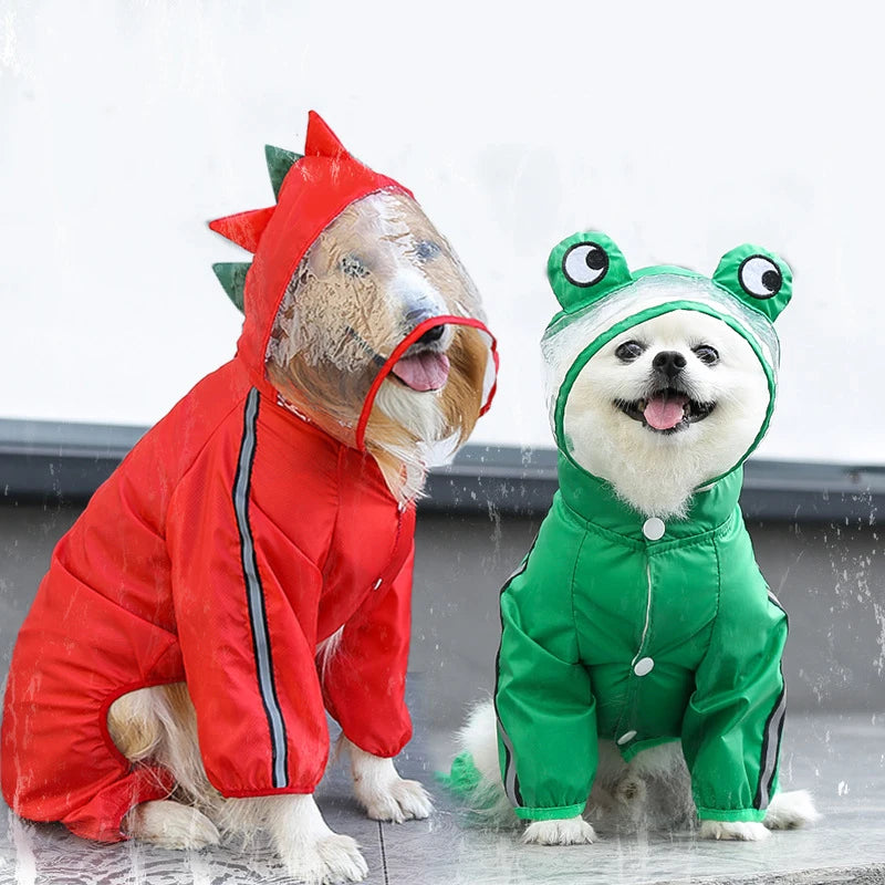 Pet Dog Raincoat - Fashion Dinosaur & Frog Style Waterproof Jumpsuit for Dogs