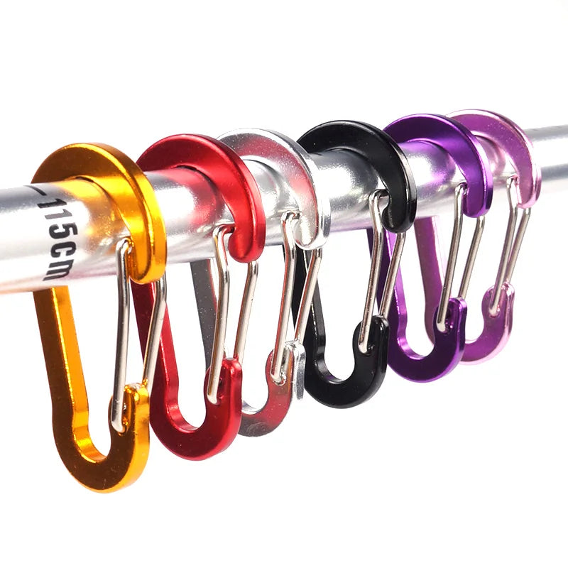 6-Piece Outdoor Camping Multi-Tool Carabiner Clips - Aluminum Buckles for Mountaineering, Fishing, Climbing Accessories