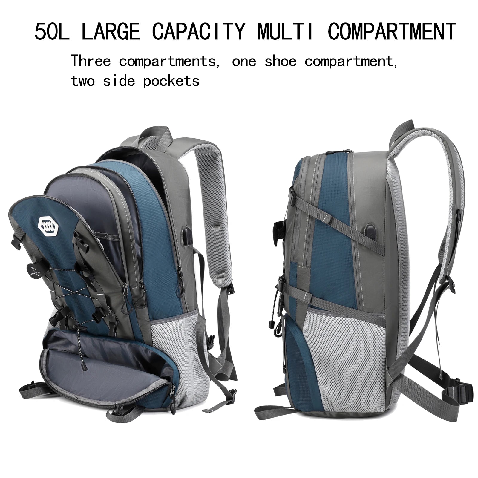 50L Waterproof Hiking Backpack with Shoe Compartment - Ideal for Men and Women