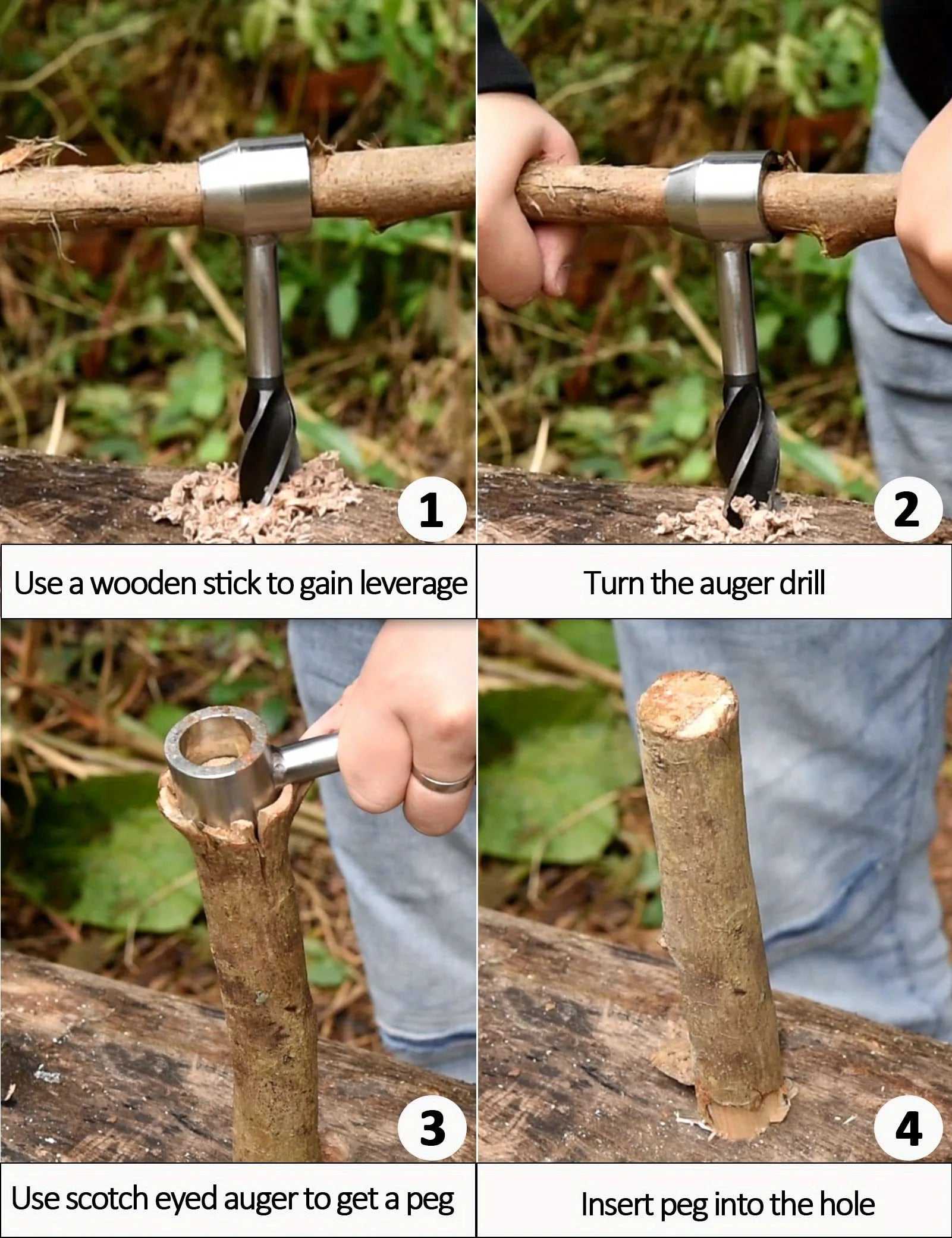 Portable Outdoor Survival Auger Drill Bit: Bushcraft Settlers Hand Drill Punch Tool for Camping and Hiking