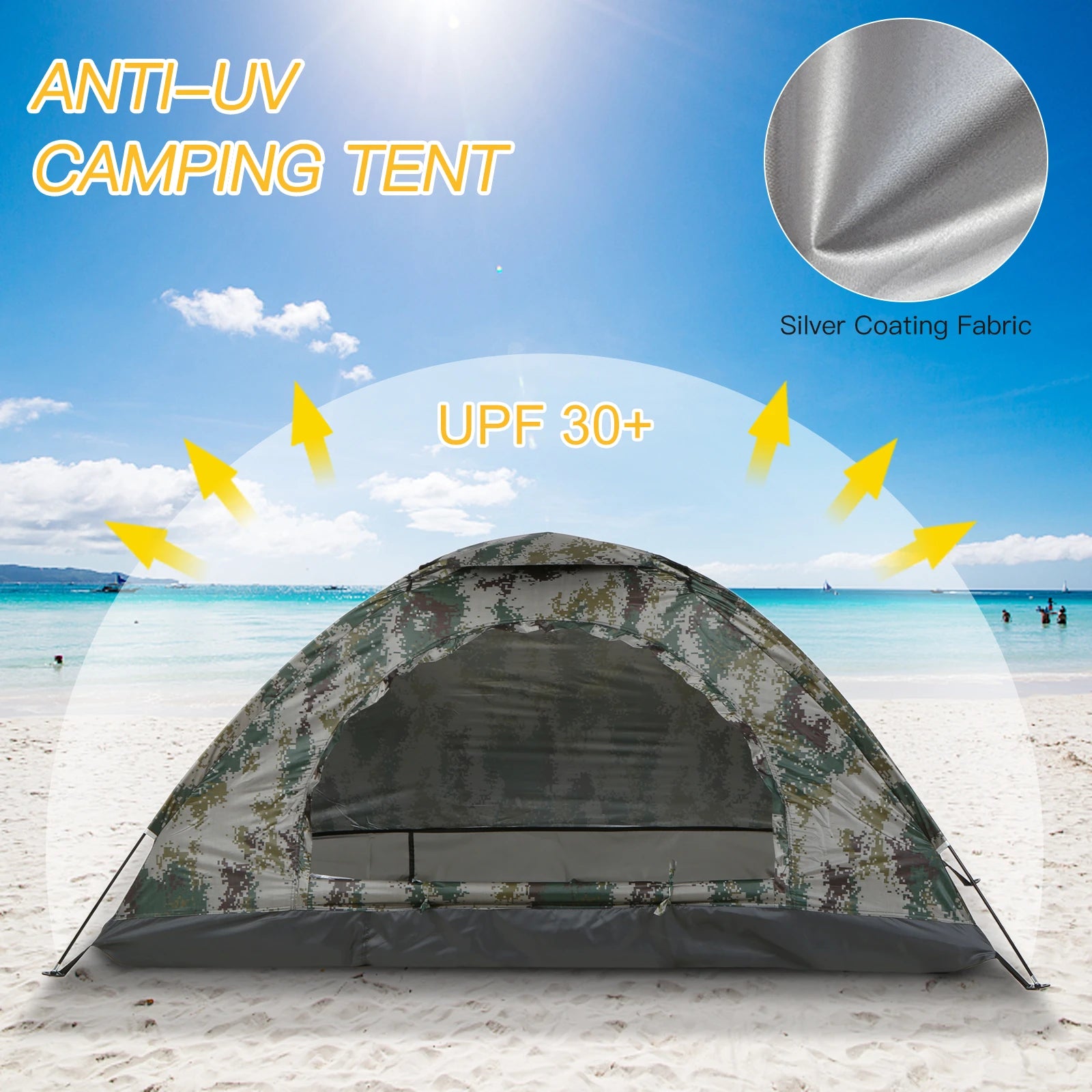 Ultralight Camping Tent - Single Layer Portable Tent with Anti-UV Coating UPF 30+ for Outdoor Beach Fishing