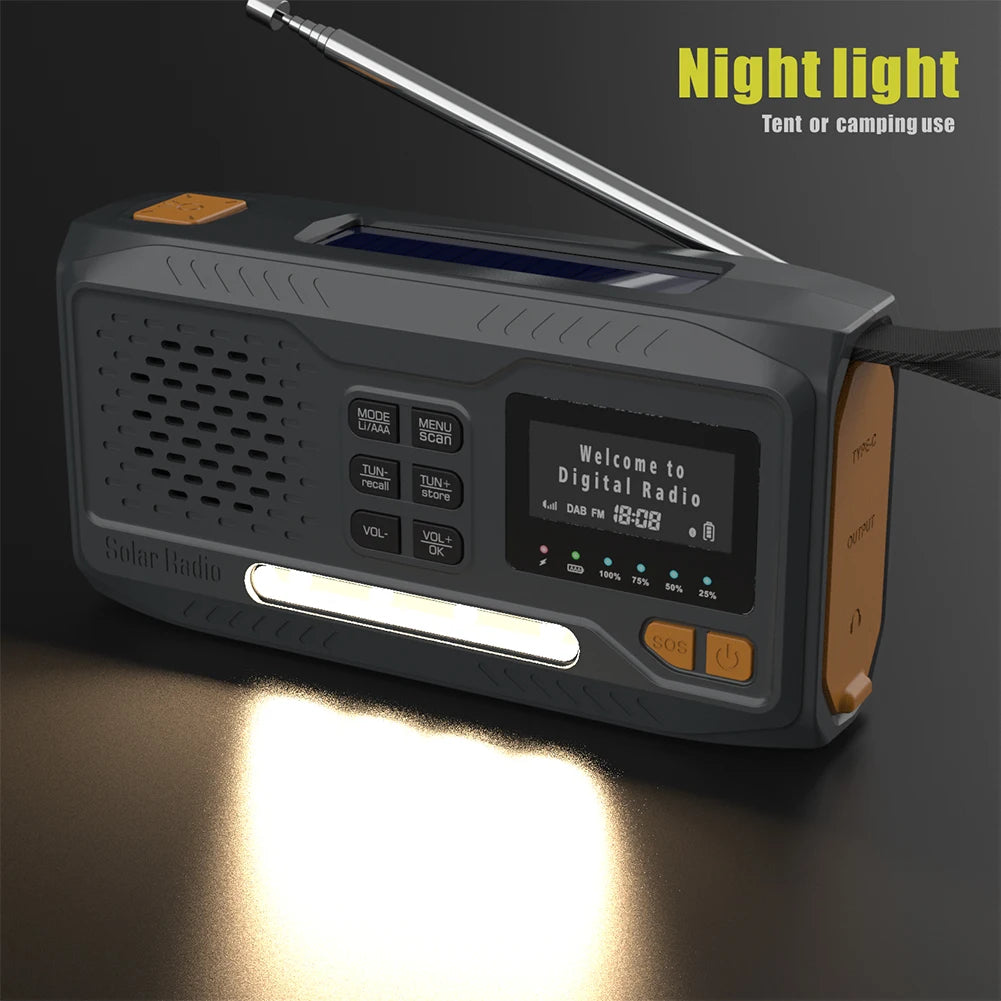 Solar Hand Crank Emergency Radio - 2000mAh Rechargeable DAB/FM/Bluetooth-Compatible Radio, 4-Way Powered with Reading Lamp for Survival