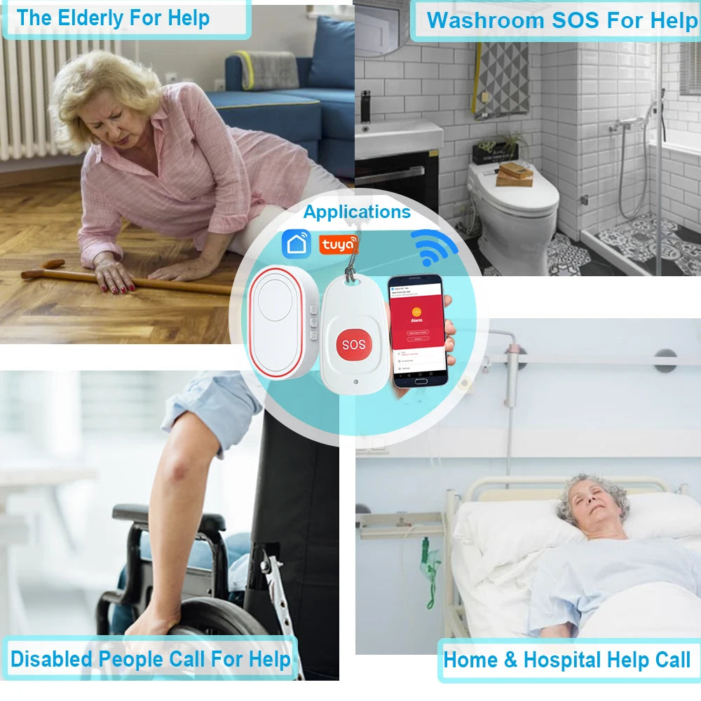 WiFi Panic Button for Elderly - Tuya Smart SOS Alarm with Wireless Call Caregiver Pager for Senior Care