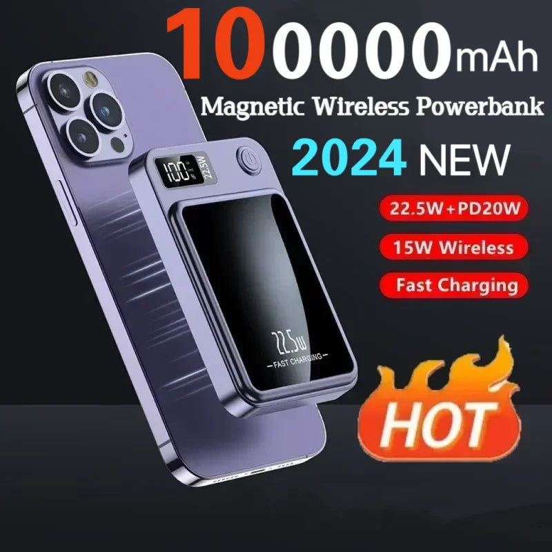 100000mAh Magnetic Qi Wireless Power Bank - 22.5W Fast Charging