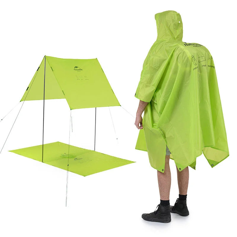 Outdoor Raincoat Windbreaker 3-in-1 Multifunction Camping & Hiking Waterproof Poncho Nylon Travel Awning Mat