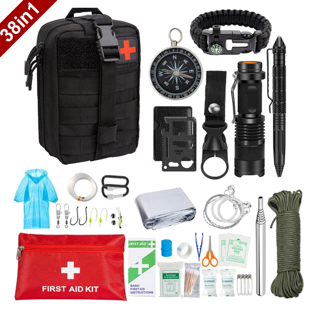 38-in-1 Survival First Aid Kit - Military Grade Molle Emergency Gear for Camping, Hiking, and Adventures