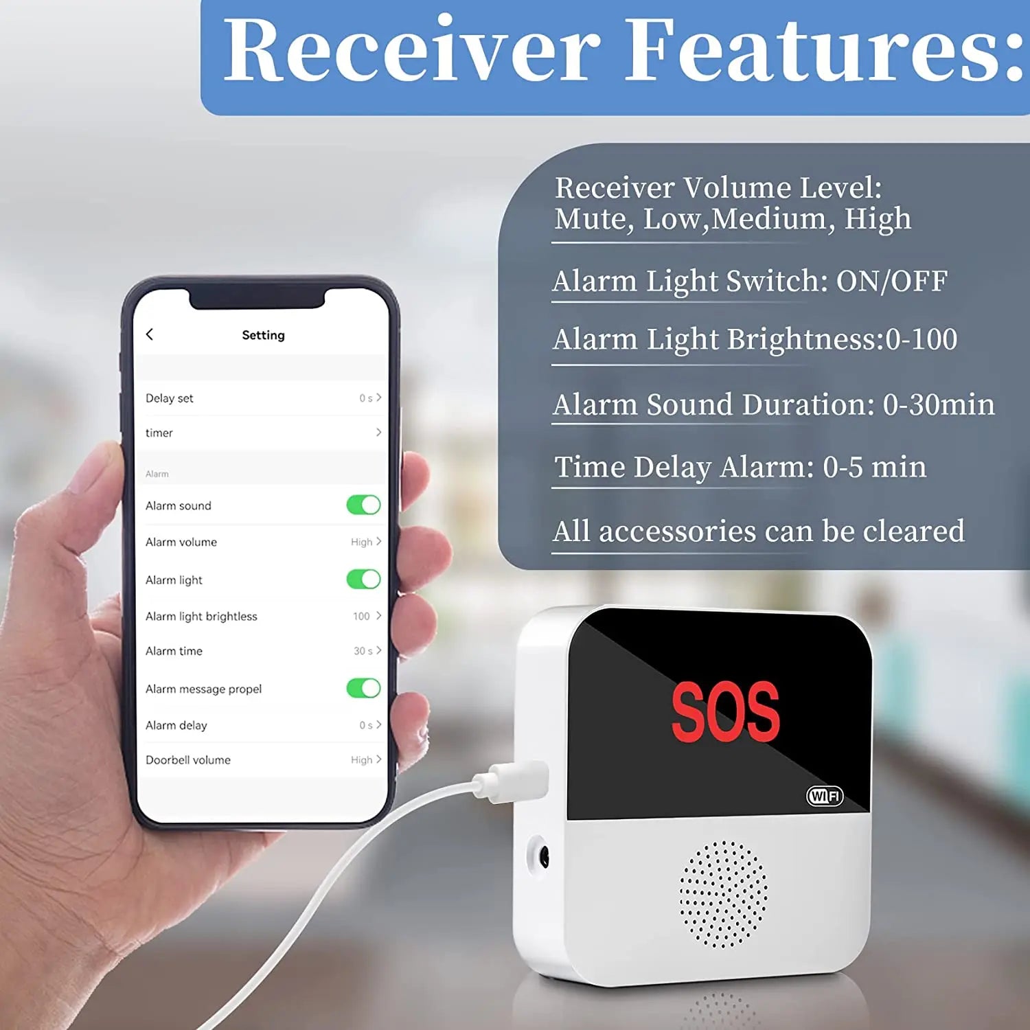 Smart WiFi Elderly Caregiver Pager - SOS Call Button Emergency Medical Alert System for Seniors at Home