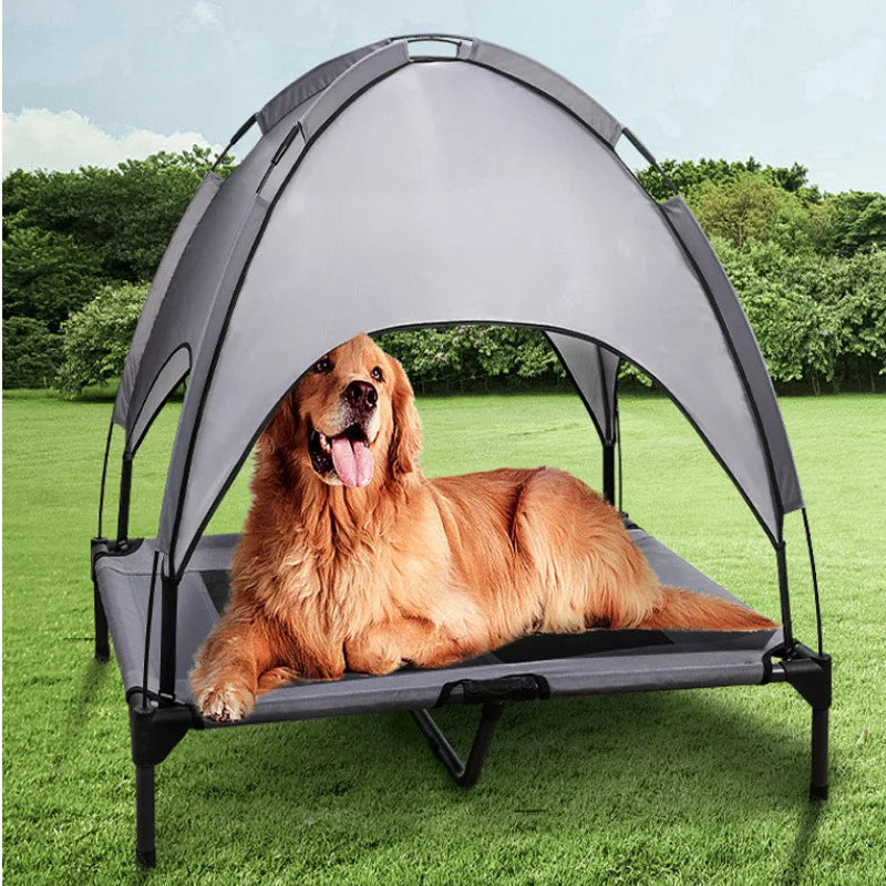 Portable Raised Pet Bed with Sun Canopy for Outdoor Camping