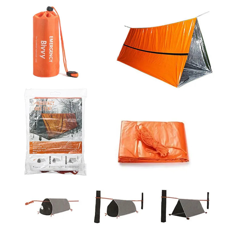 2 Person Emergency Shelter Bivy Survival Tent Kit - Mylar Tube Tent Sleeping Bag Waterproof Outdoor SOS Thermal Blanket Reusable