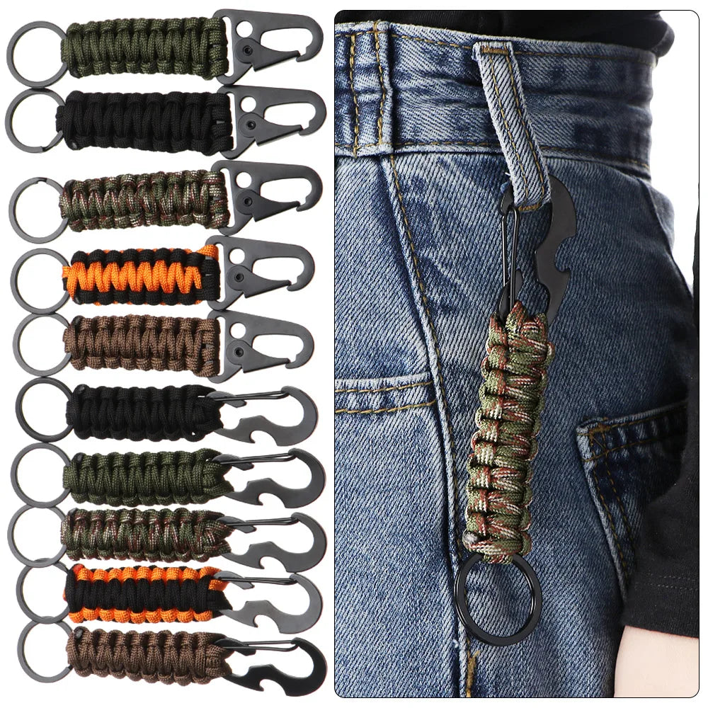 Outdoor Keychain Ring - Multi-Functional Camping Carabiner with Paracord Rope