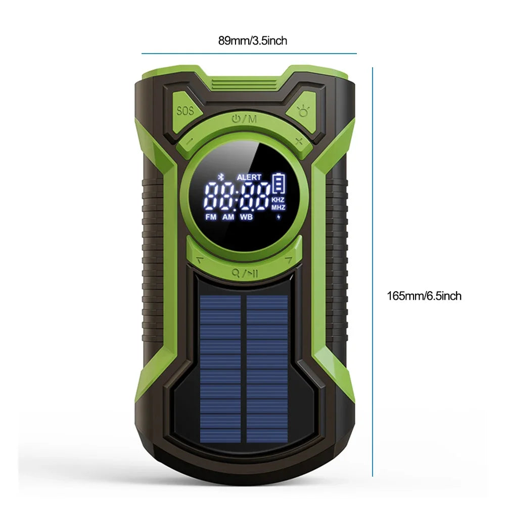 Solar Emergency Weather Radio Bluetooth-Compatible Hand Crank Phone Charger LED Flashlight SOS Alarm