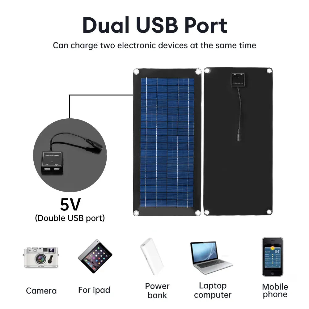 30W Flexible Solar Panel with Controller - Dual USB Port Solar Power System for Home Camping Outdoor