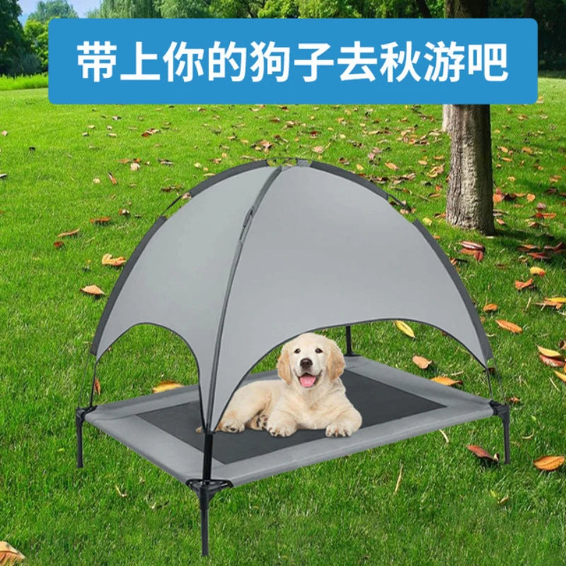 Portable Raised Pet Bed with Sun Canopy for Outdoor Camping